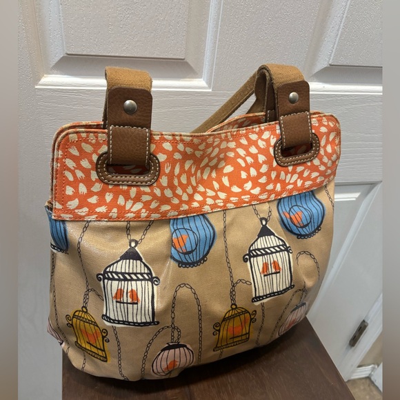 FOSSIL Key-Per Birdcage Coated Canvas Shoulder Tote Bag Purse 16x13x5” - Picture 3 of 15